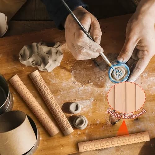 Lzttyee Wooden Handle Pottery Tools Set of 10 | Clay Texture Rollers for Ceramics & Sculpting thumbnail 5