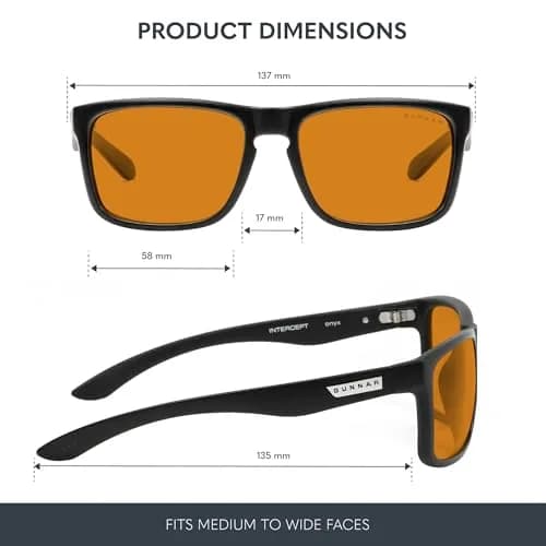 GUNNAR Intercept Onyx Amber Max Gaming Glasses 58mm (2.28in) Lens Width | Blue Light Blocking for Eye Relief thumbnail 7