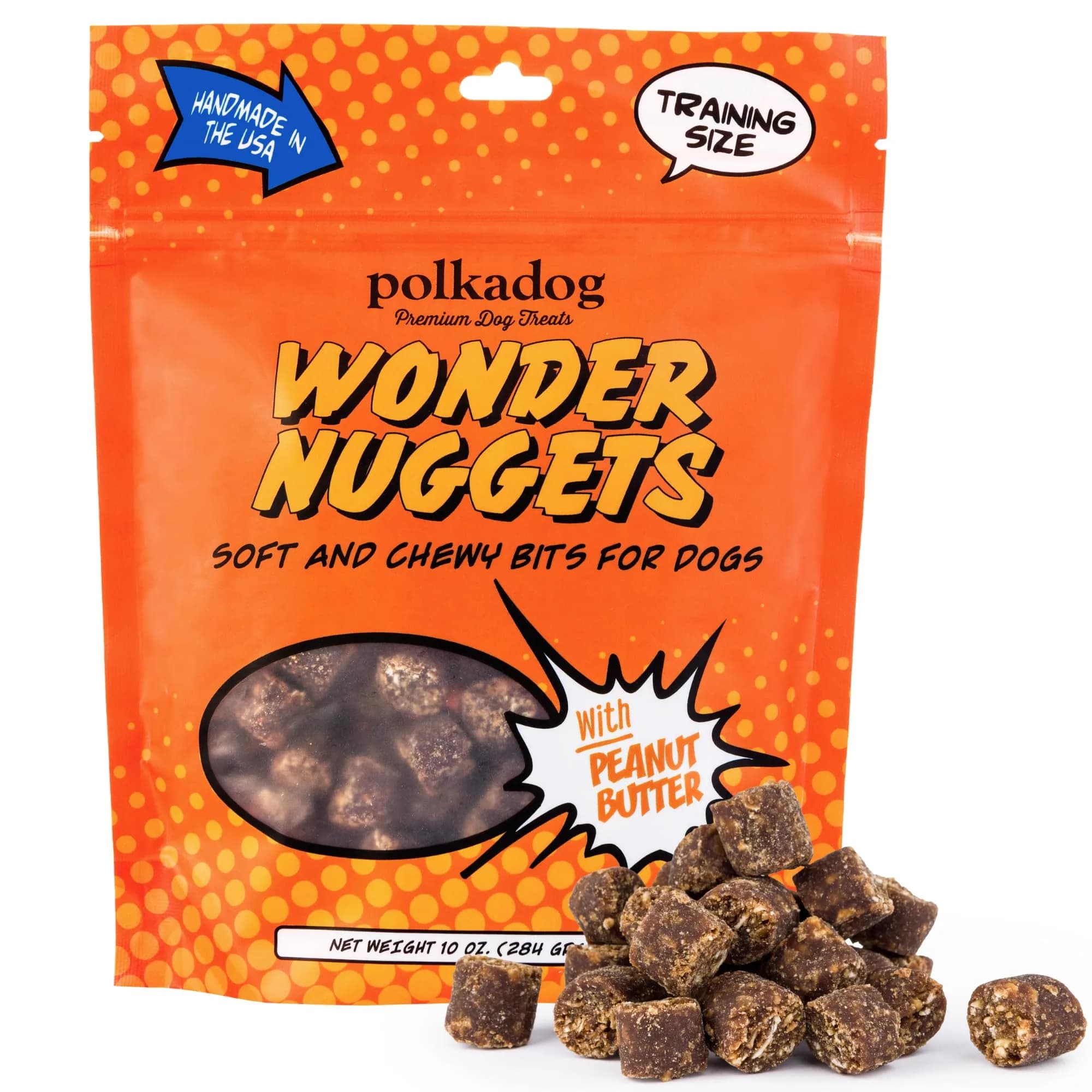 Polkadog Sweet Potato & Beef Wonder Nuggets | Soft & Chewy Dog Treats for All Breeds — Peanut Butter / 10 Ounce