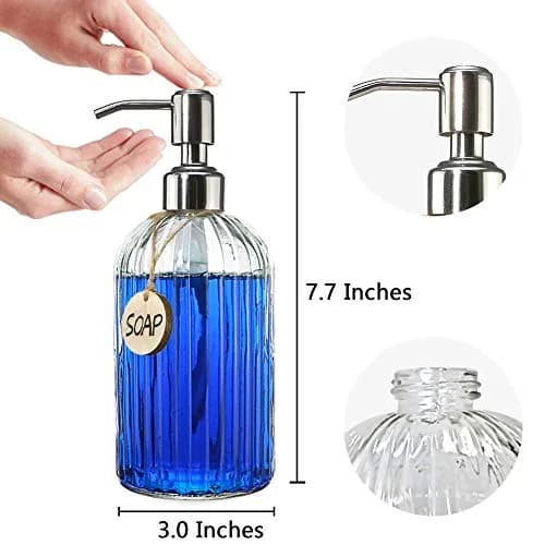 JASAI 18 Oz Clear Glass Soap Dispenser with Rust Proof Stainless Steel Pump | Elegant Bathroom & Kitchen Accessory thumbnail 5