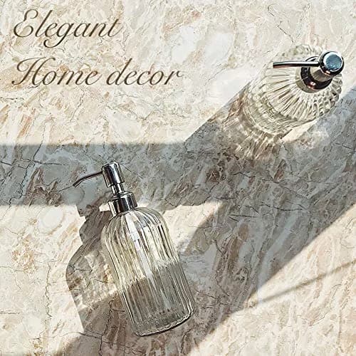 JASAI 18 Oz Clear Glass Soap Dispenser with Rust Proof Stainless Steel Pump | Elegant Bathroom & Kitchen Accessory thumbnail 7