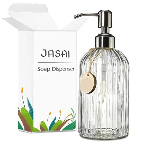 JASAI 18 Oz Clear Glass Soap Dispenser with Rust Proof Stainless Steel Pump | Elegant Bathroom & Kitchen Accessory thumbnail 8