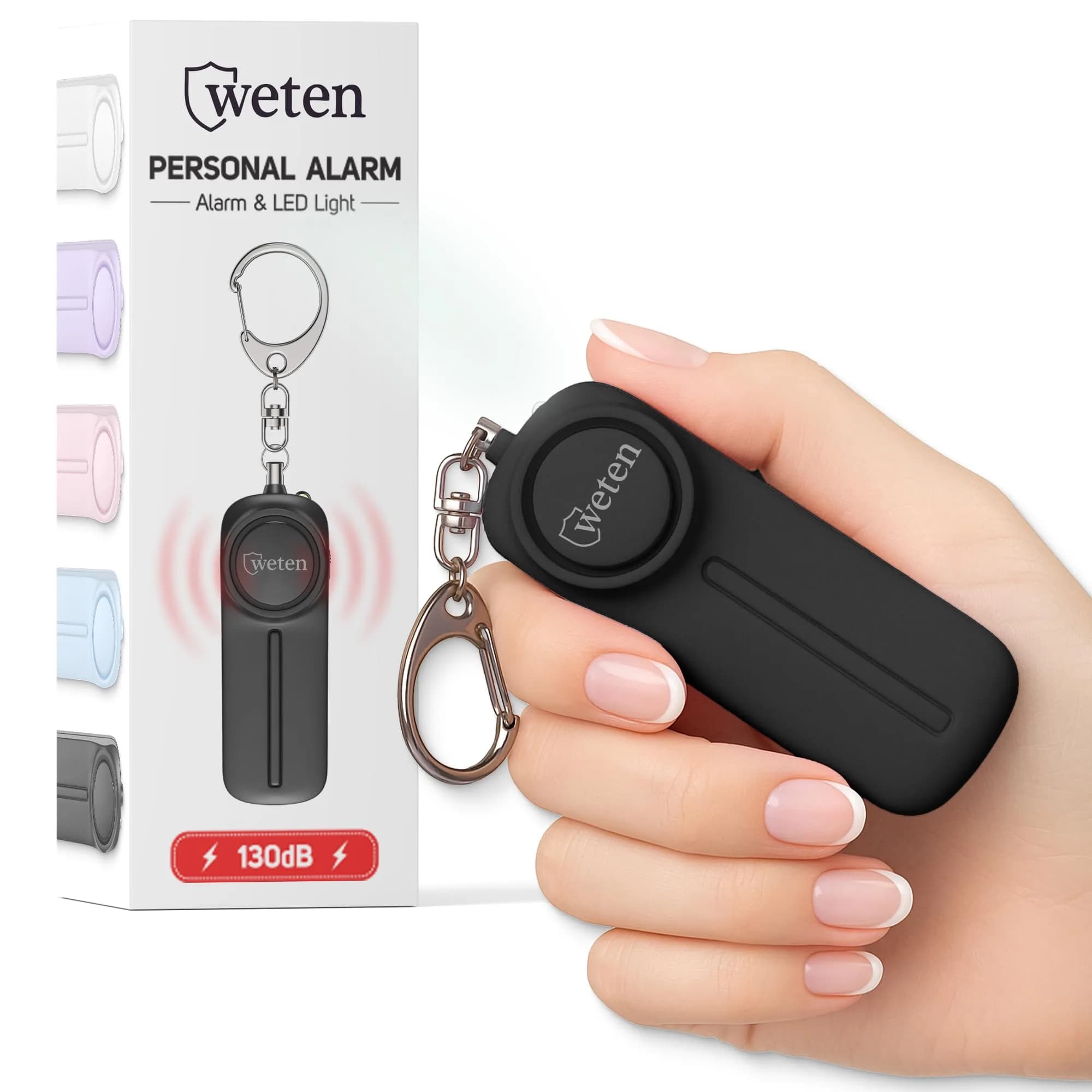 WETEN Personal Safety Alarm Keychain for Women - 130dB Loud Siren & LED Light | Black
