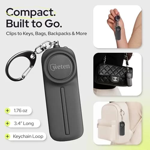 WETEN Personal Safety Alarm Keychain for Women - 130dB Loud Siren & LED Light | Black thumbnail 5