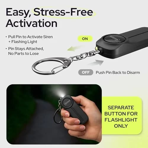 WETEN Personal Safety Alarm Keychain for Women - 130dB Loud Siren & LED Light | Black thumbnail 3