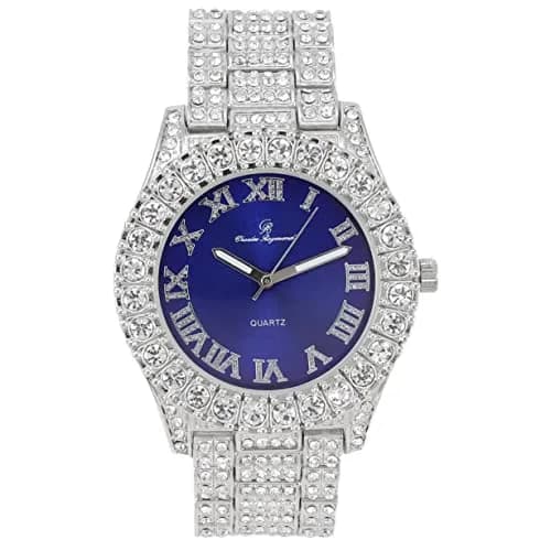 Charles Raymond Hip Hop Iced Out Watch with Royal Blue Dial & Silver Tone Finish | 42mm Case thumbnail 1
