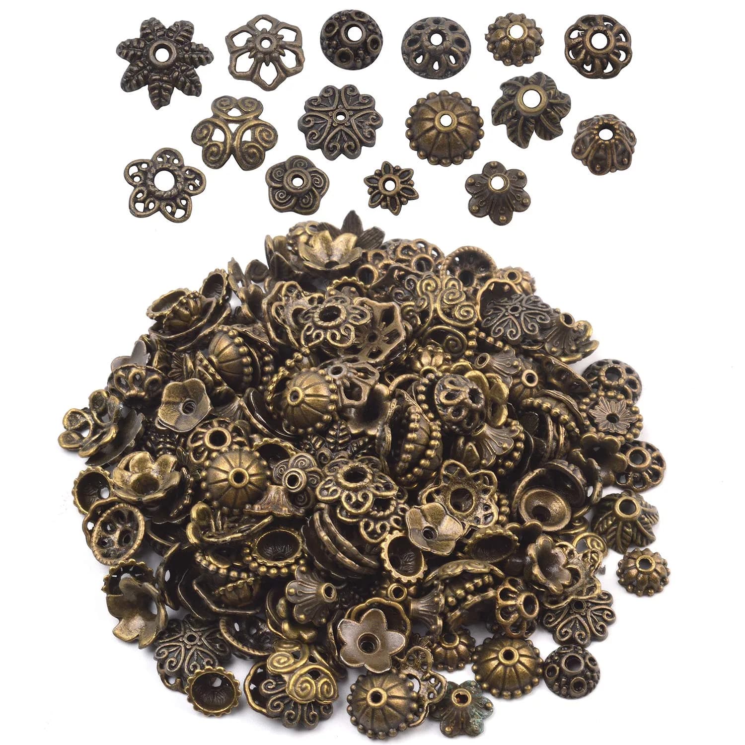 BronaGrand Bali Style Jewelry Bead Caps 6-15mm | Exotic Silver Mix for Jewelry Making — Bronze
