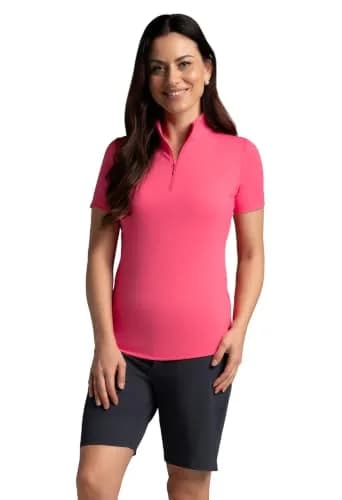 IBKUL Athleisure Wear Sun Protective UPF 50+ Icefil Cooling Short Sleeve Mock Neck Watermelon thumbnail 1