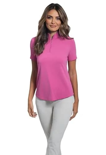 IBKUL Athleisure Wear Sun Protective UPF 50+ Icefil Cooling Short Sleeve Mock Neck Watermelon thumbnail 4