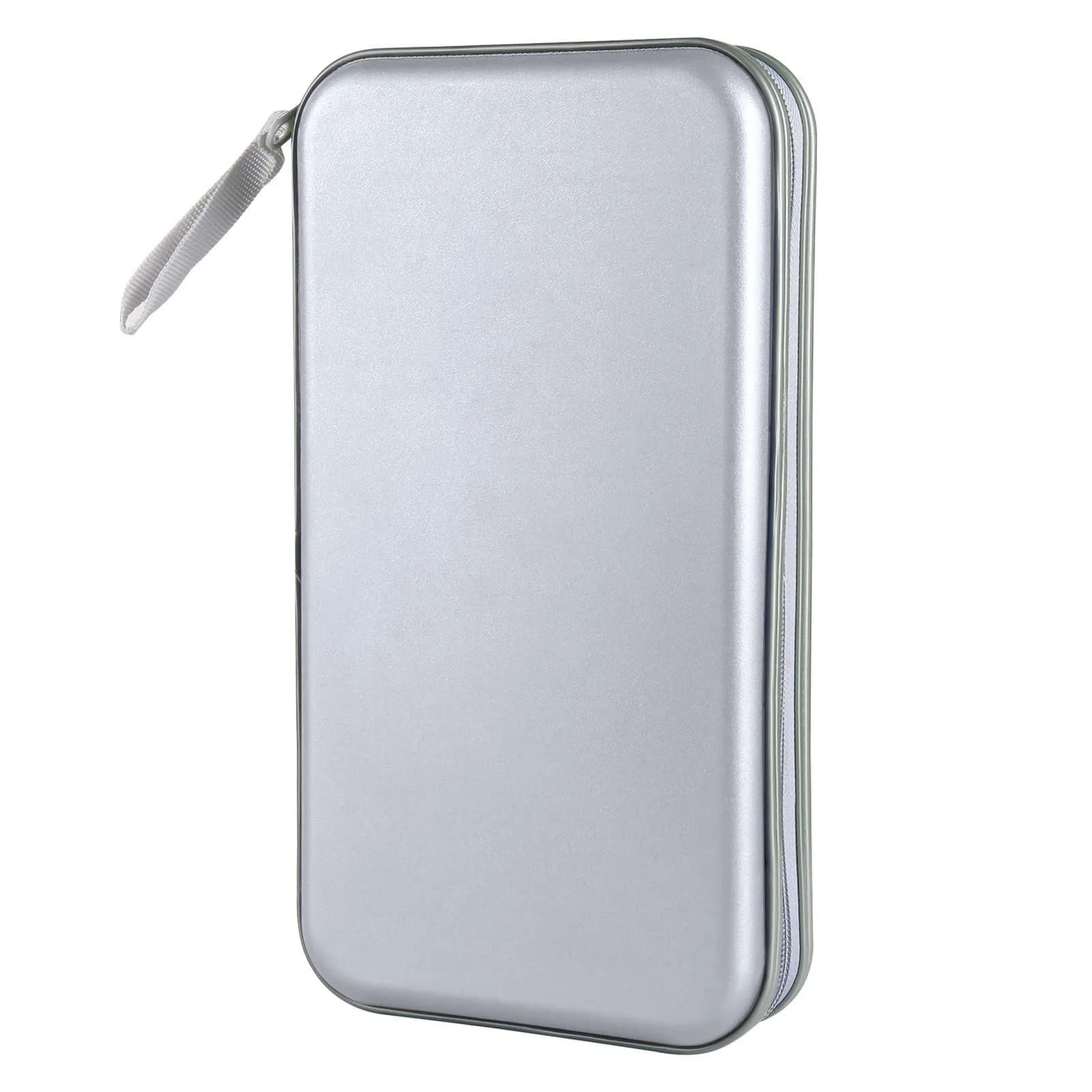 Siveit 80 Capacity CD Case Holder - Silver Hard Plastic DVD Wallet with Zipper