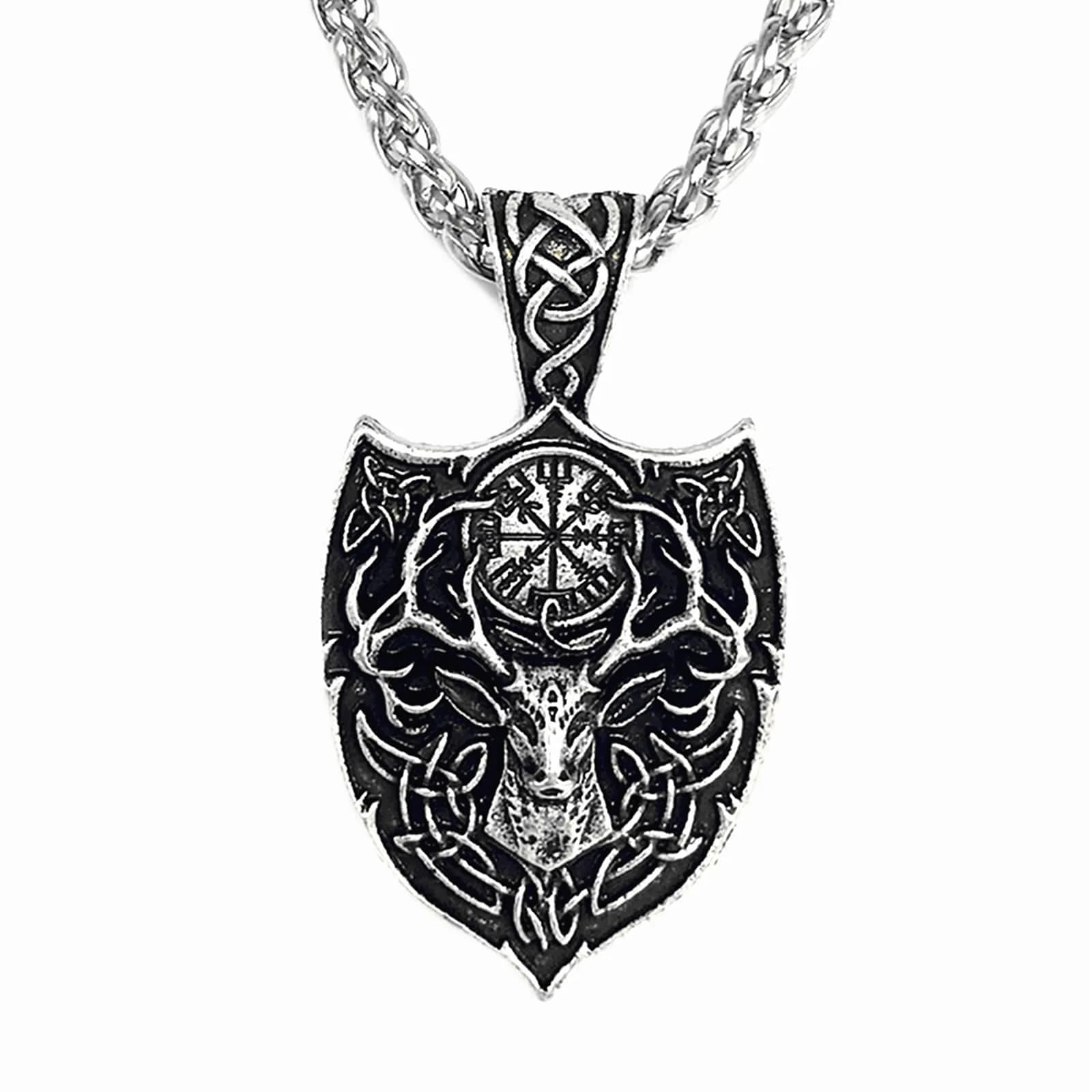 Leprato Viking Talisman Necklace for Men Norse Mjolnir Wolf Compass Valknut Amulet Pendant 24 inch — Viking Antler