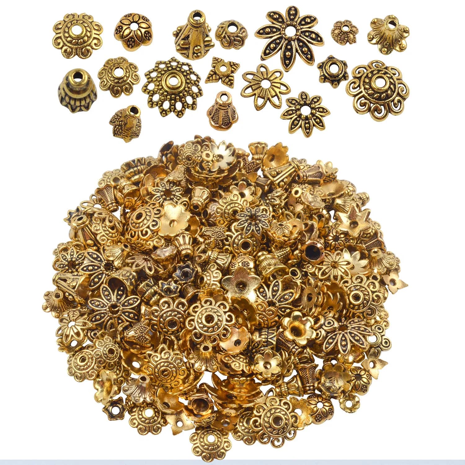 BronaGrand Bali Style Jewelry Bead Caps 6-15mm | Exotic Silver Mix for Jewelry Making — Antique Gold