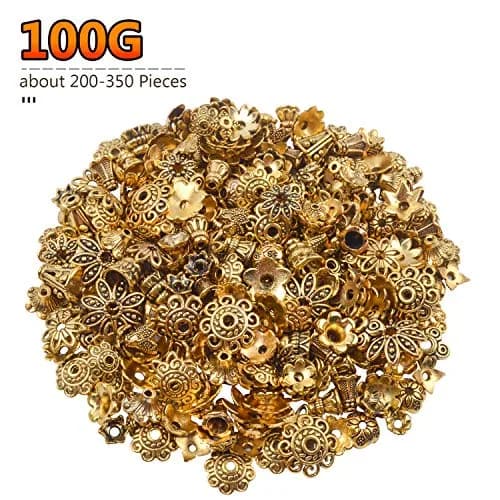 BronaGrand Bali Style Jewelry Bead Caps 100g | Antique Gold, 250-350 pcs, Metal thumbnail 2