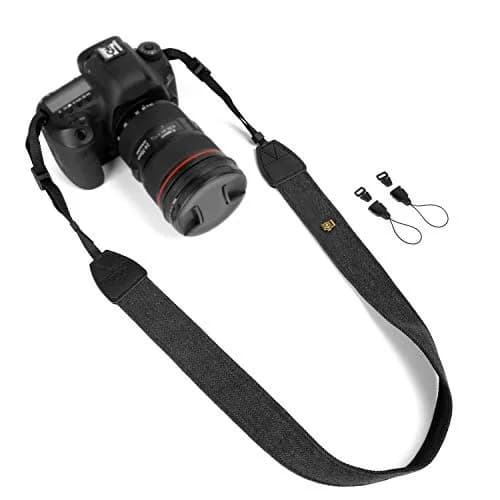WANBY Canvas Camera Strap Black Shoulder Strap with Quick Release Buckles & PU Leather Accents | 71cm (28in) Adjustable Length thumbnail 1