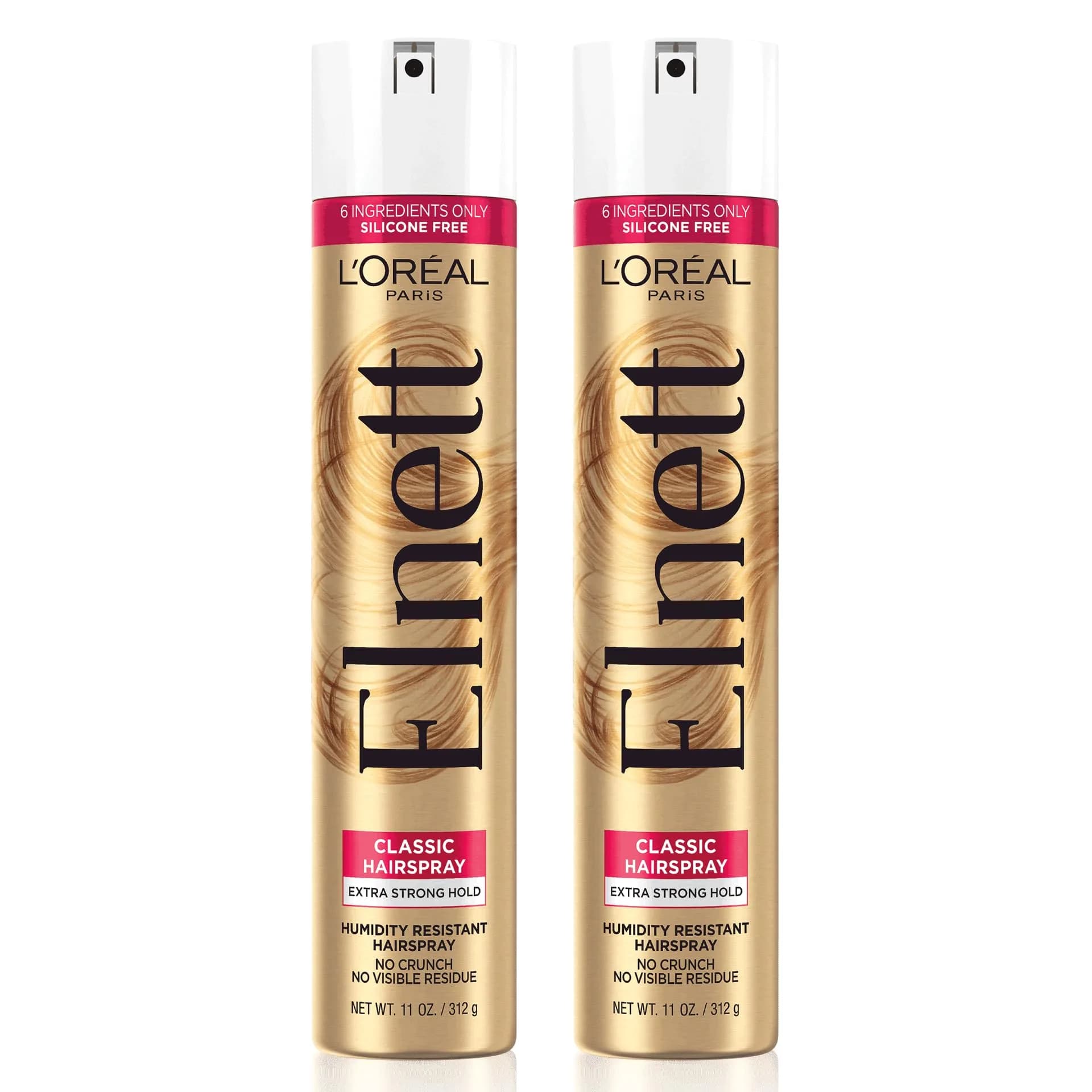 L'Oreal Paris Elnett Classic Hairspray Extra Strong Hold 2x11 oz (325ml x 2) | Humidity Resistant Frizz Control for Color Treated Hair