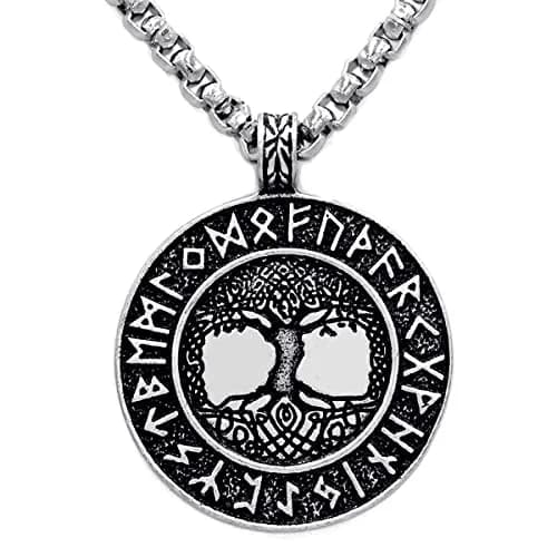 Leprato Viking Talisman Necklace for Men Norse Mjolnir Wolf Compass Valknut Amulet Pendant 24 inch | Nordic Viking Rune Jewelry Gift thumbnail 1