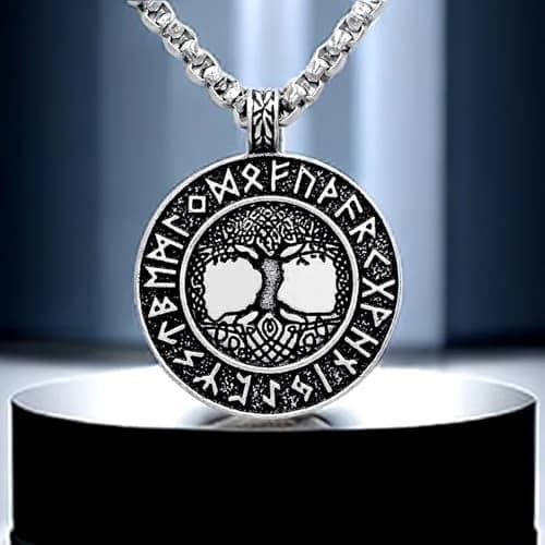 Leprato Viking Talisman Necklace for Men Norse Mjolnir Wolf Compass Valknut Amulet Pendant 24 inch | Nordic Viking Rune Jewelry Gift thumbnail 4