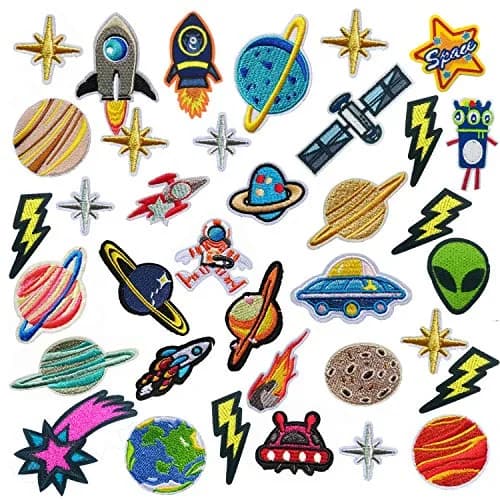 Woohome 35 pcs fabric appliqué patches Solar System space planets | Iron-on & sew-on DIY decoration thumbnail 1