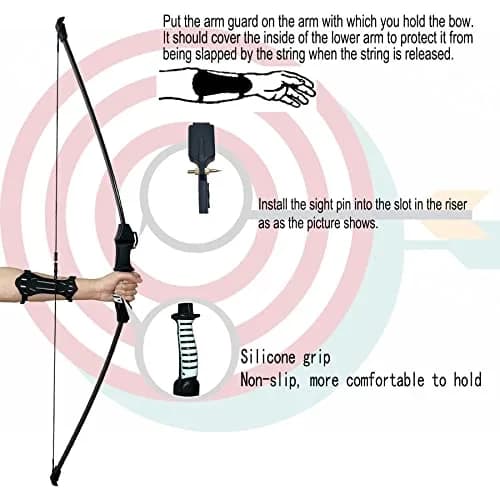 Mxessua 45" Youth Bow and Arrows Set Black | Beginner Recurve Archery Kit with 9 Arrows, Arm Guard, Quiver, Target Faces thumbnail 6