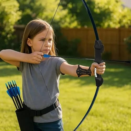 Mxessua 45" Youth Bow and Arrows Set Black | Beginner Recurve Archery Kit with 9 Arrows, Arm Guard, Quiver, Target Faces thumbnail 8