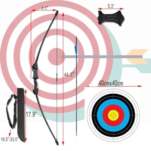 Mxessua 45" Youth Bow and Arrows Set Black | Beginner Recurve Archery Kit with 9 Arrows, Arm Guard, Quiver, Target Faces thumbnail 2