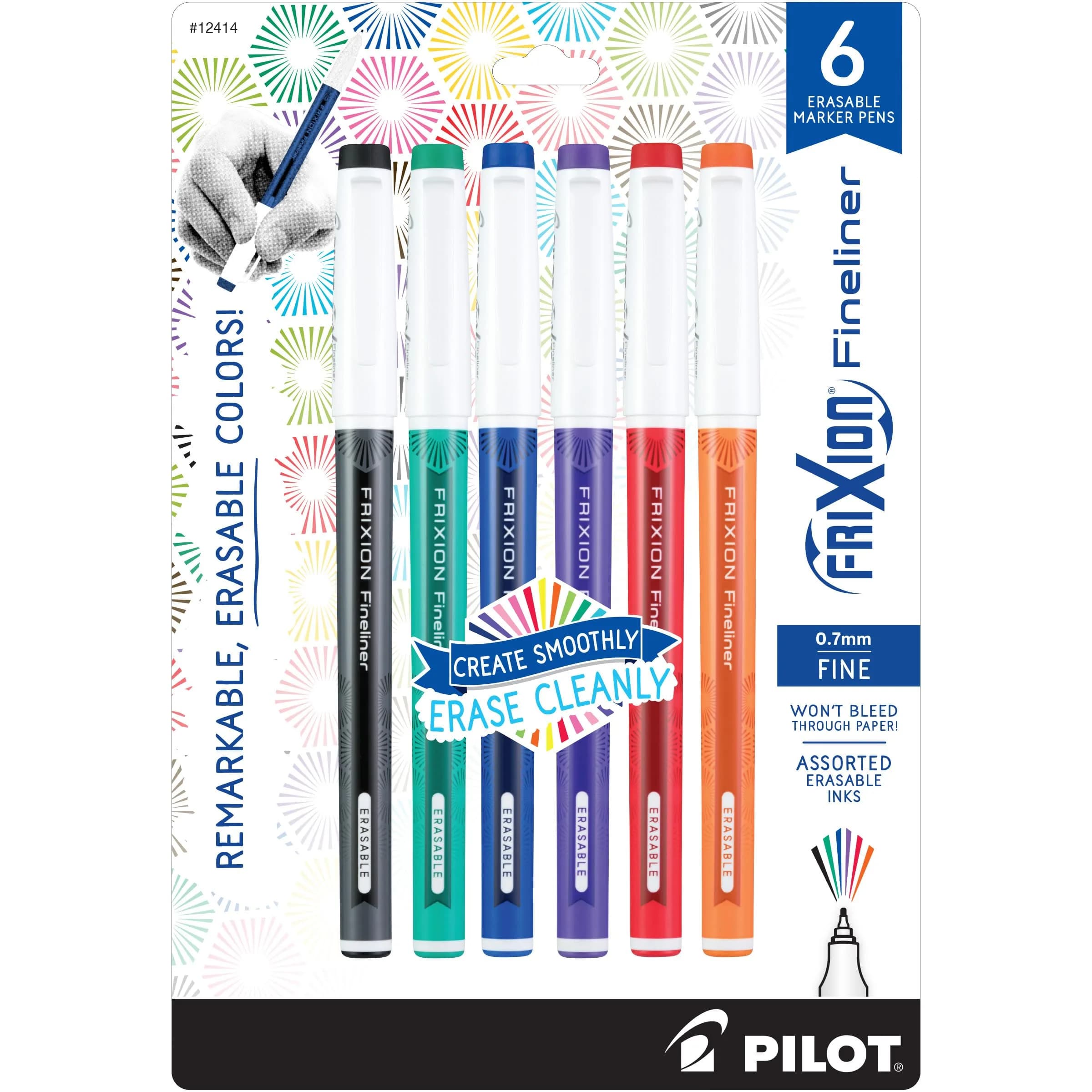 PILOT FriXion Fineliner Erasable Marker Pens, Fine Point 0.7 mm, Assorted 10 Colors | Acid-Free & Fade-Resistant — Classic 6