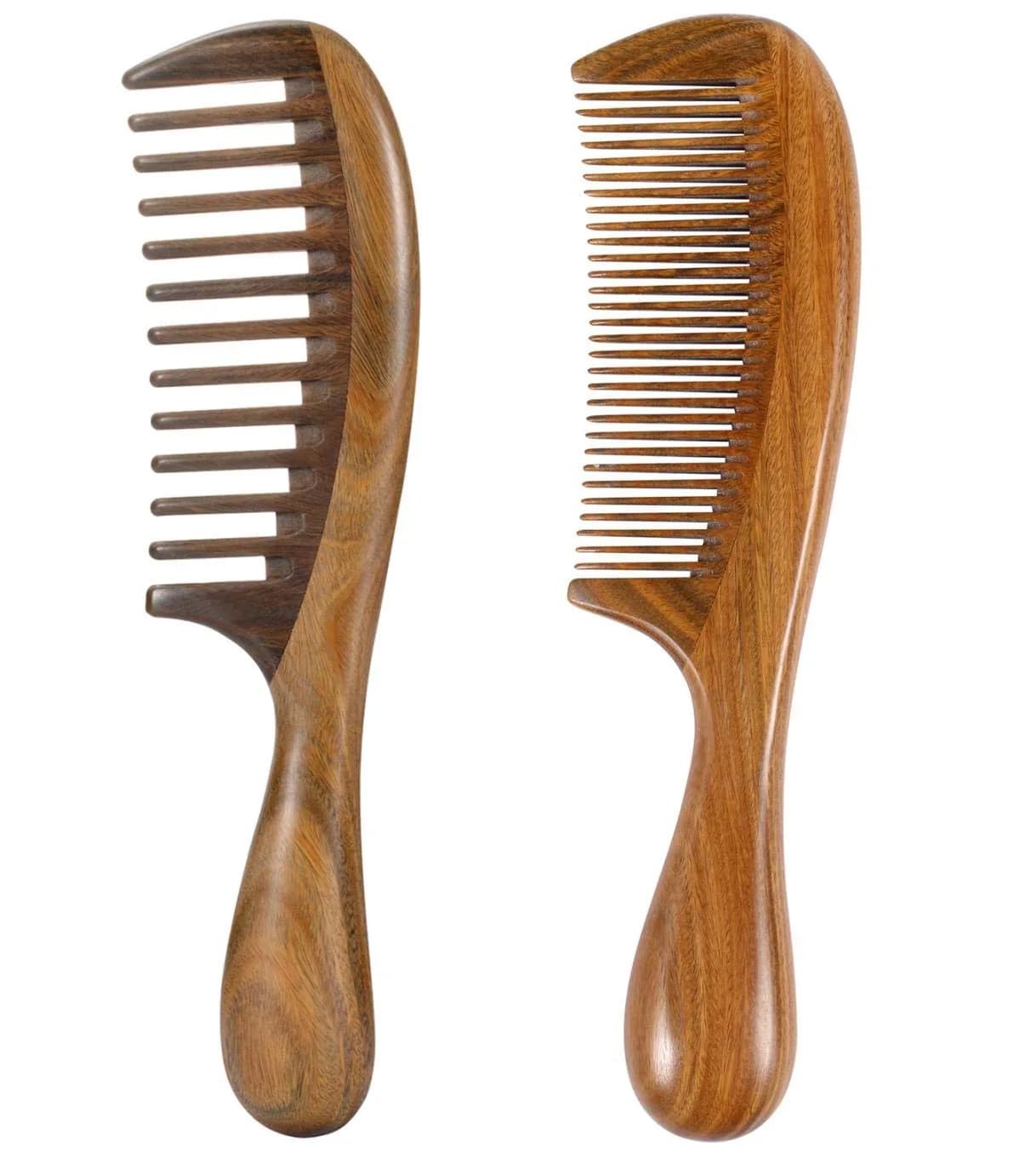Louise Maelys Wooden Hair Combs Set 7.8 x 2.1 inch | Anti-static & Calming Sandalwood Scent