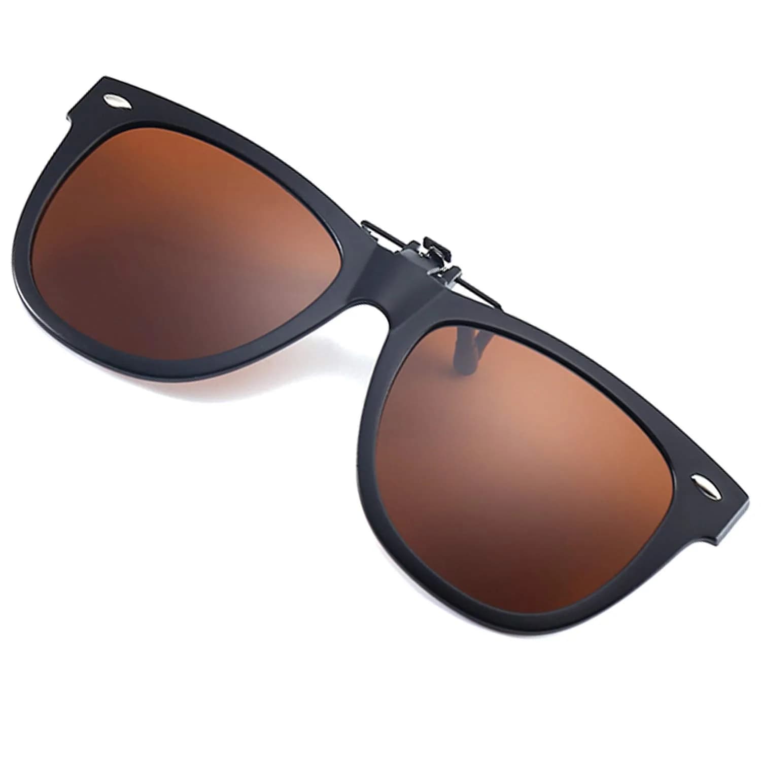 FRAZALA Polarized Clip-On Sunglasses for Driving & Fishing UV 400 Over Prescription Glasses (Brown) | Oversized Flip-up Design