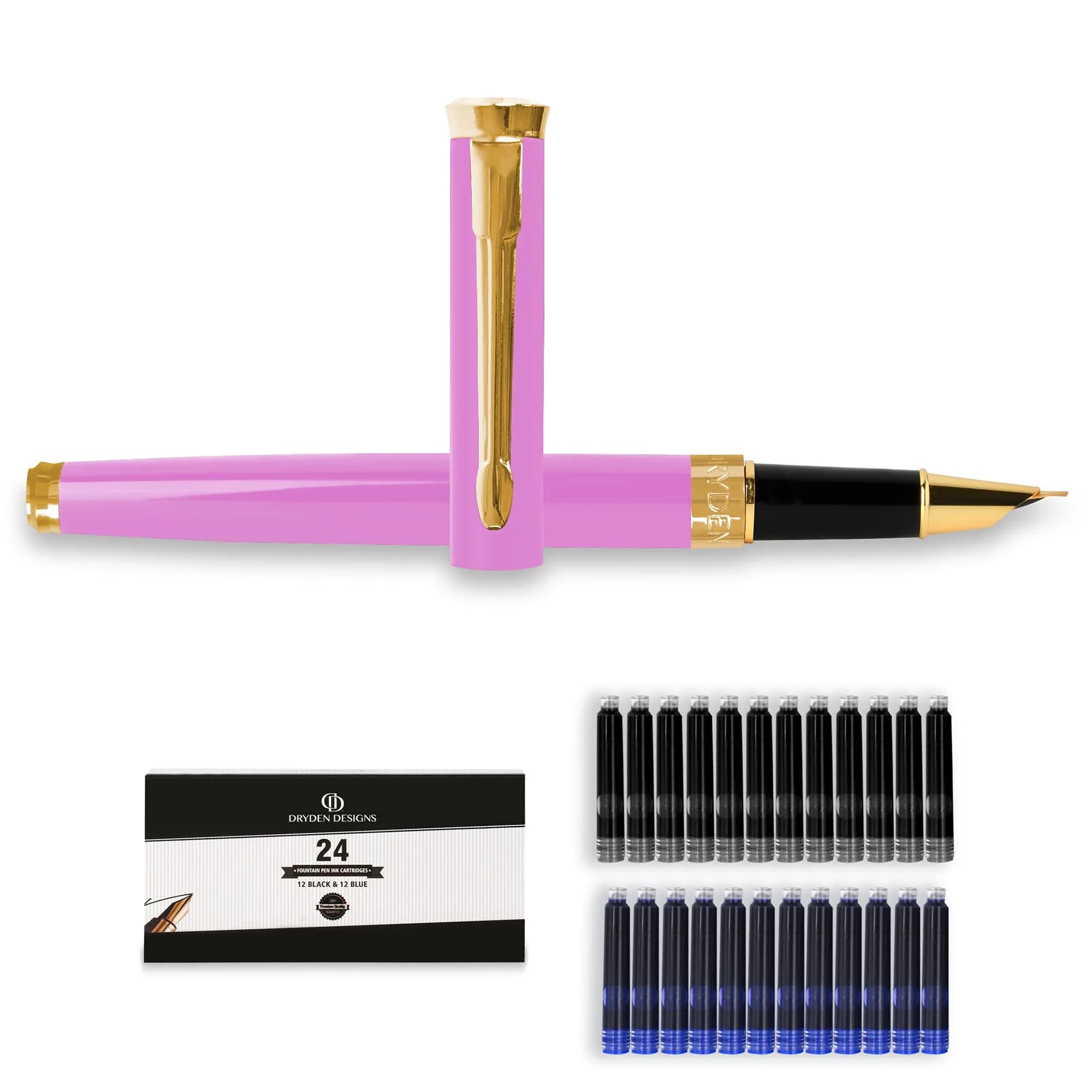 Dryden Designs Fine Nib Fountain Pen Emerald Green | 0.5mm Fine Point — Pink