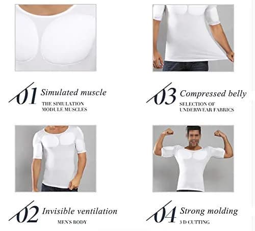 Ypnrd Fake Muscle Suit Shirt White XL | Invisible Simulation of Thinning Elastic Detachable Bottoming Shirt thumbnail 2