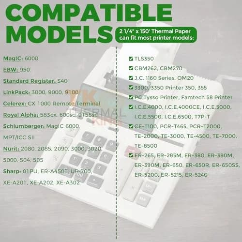 TK Thermal King 2 1/4" x 150' Thermal Paper Rolls | Compatible with Cash Registers & Calculators thumbnail 2
