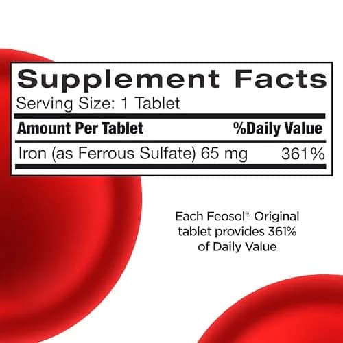 Feosol Original Iron Supplement Tablets 65mg Elemental Iron (240 Count) | High Potency Blood Builder thumbnail 7