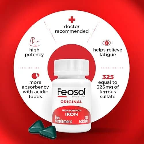 Feosol Original Iron Supplement Tablets 65mg Elemental Iron (240 Count) | High Potency Blood Builder thumbnail 3