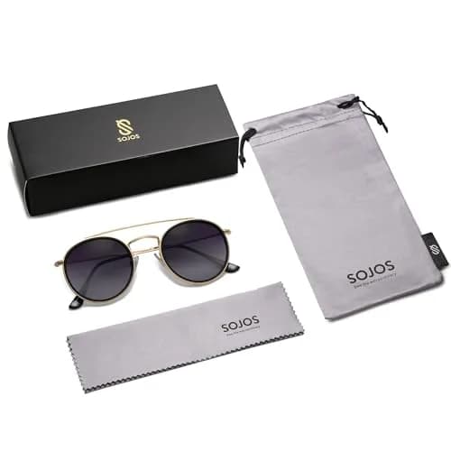SOJOS Retro Vintage Round Polarized Sunglasses for Women Men Small Double Bridge Circle Sunnies Gold/Grey | UV400 Polarized thumbnail 5