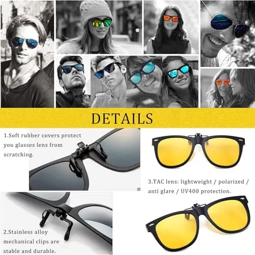 FRAZALA Polarized Clip-On Night Driving Glasses Over Prescription Glasses | Anti-Glare Night Vision thumbnail 4