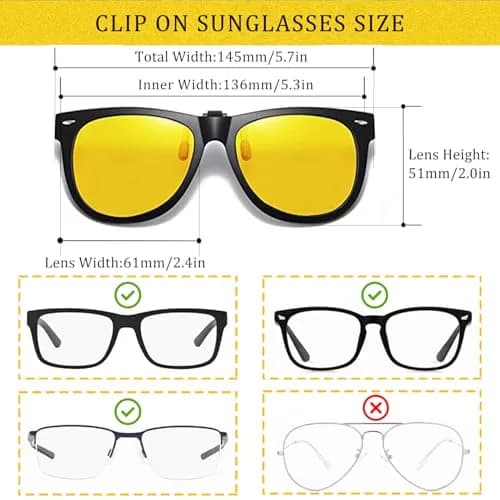FRAZALA Polarized Clip-On Night Driving Glasses Over Prescription Glasses | Anti-Glare Night Vision thumbnail 2