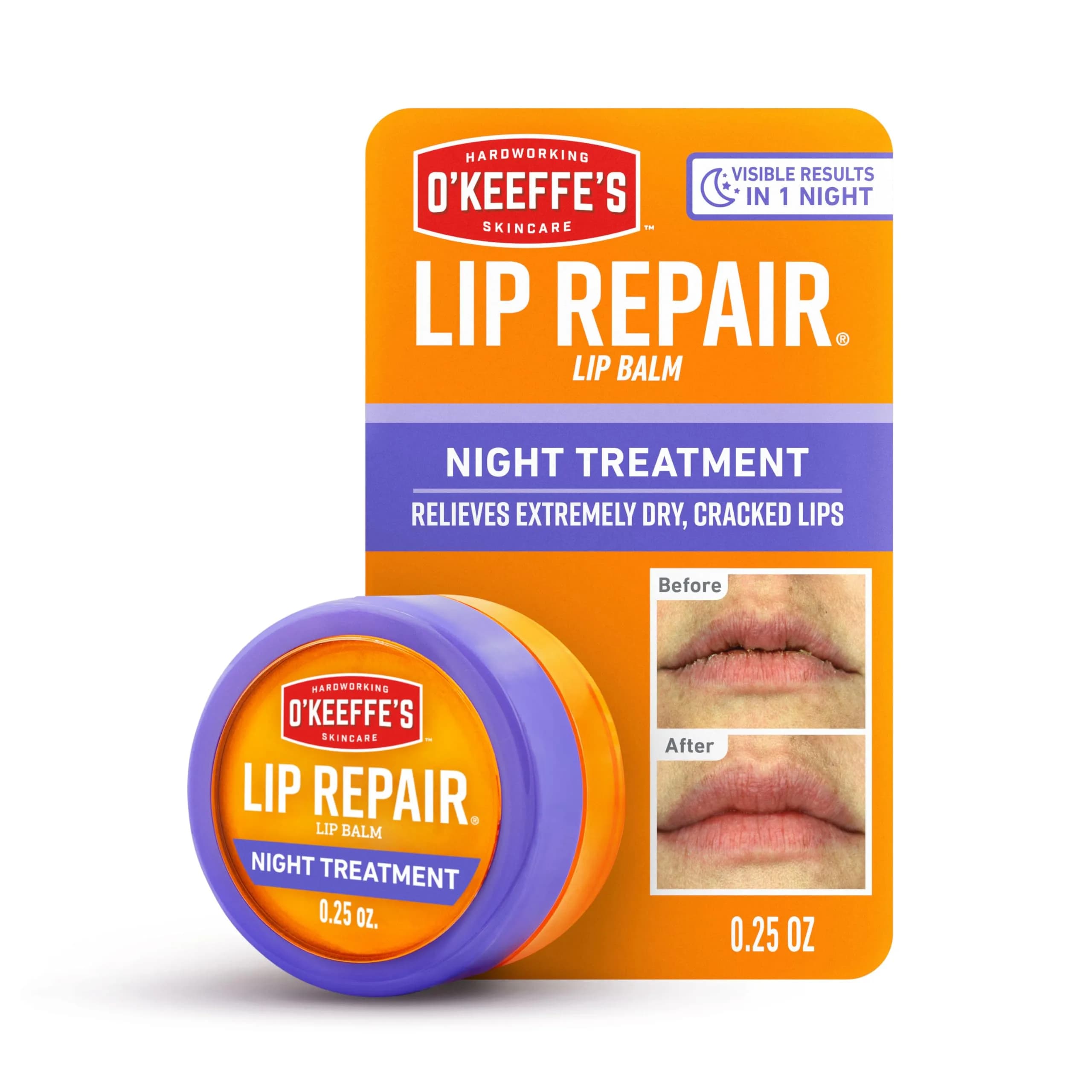 O'Keeffe's Lip Repair Night Treatment Balm 0.25 oz (7g) | Overnight Repair for Severely Dry, Cracked Lips - main product image