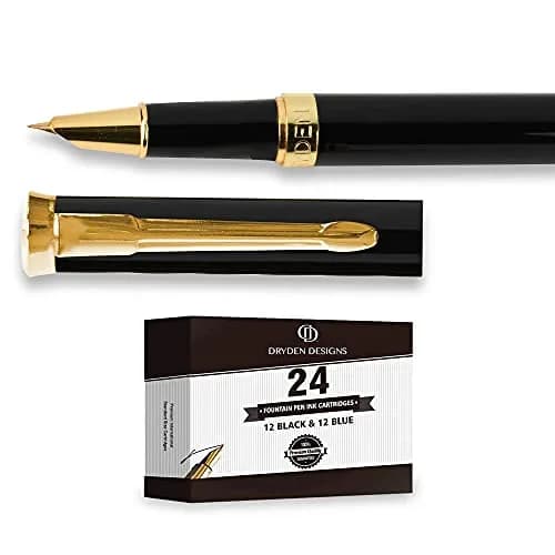 Dryden Designs Fine Nib Fountain Pen - Black - 0.5mm Line Size | Smooth Elegant Writing with 24 Ink Cartridges thumbnail 4
