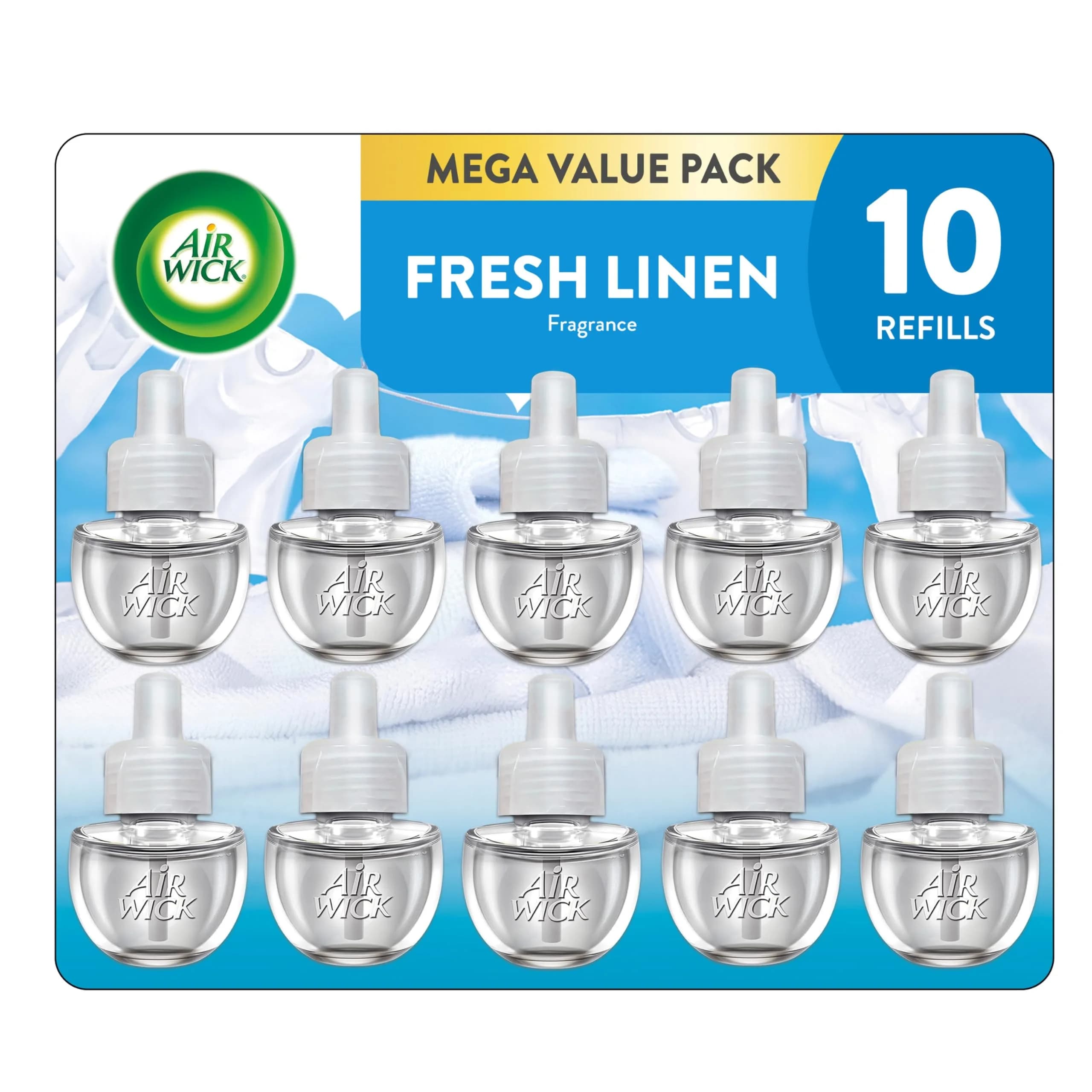 Air Wick Plug In Refills Fresh Linen Scented Oil 10 Count | Infused with Essential Oils for Continuous Fragrance - main product image