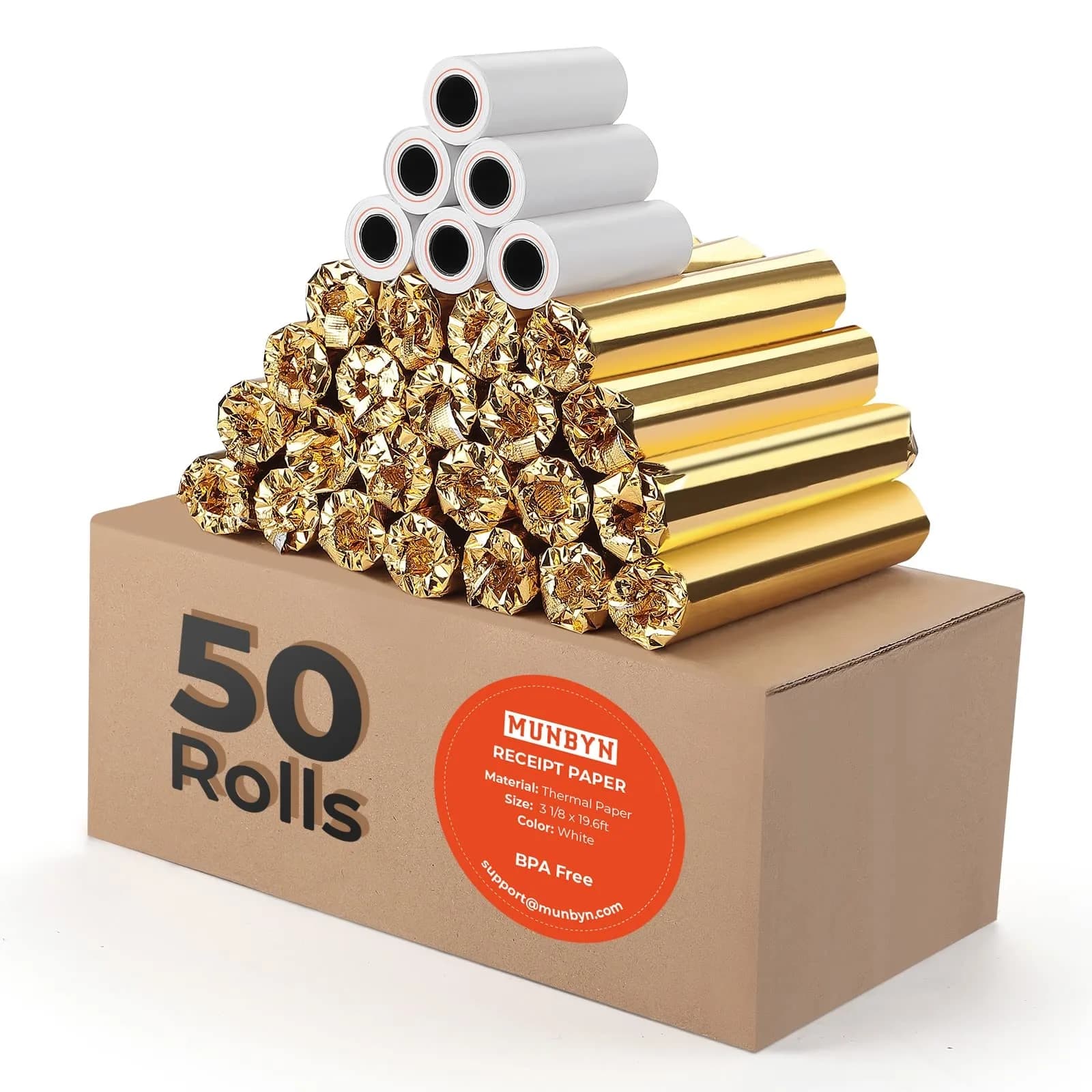 MUNBYN 50 Rolls Thermal Paper 56mm x 16m (2.2" x 50ft) | BPA Free Receipt Paper for POS Printers — 3 1/8" x 19.6' / 50 Rolls