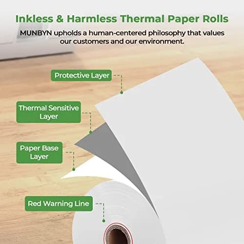 MUNBYN Thermal Receipt Paper 80mm x 50mm (3 1/8" x 19.6ft) - 50 Rolls | BPA-Free, Smooth Print thumbnail 3