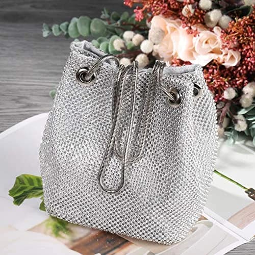 JIAN YA NA Full Rhinestones Bucket Bag for Women 15x11x16cm | Evening Bag with Long Chain for Wedding & Party thumbnail 3