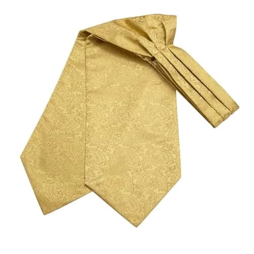 Dubulle Gold Paisley Floral Ascot Set for Men | Silk Blend Cravat, Pocket Square & Cufflinks thumbnail 4