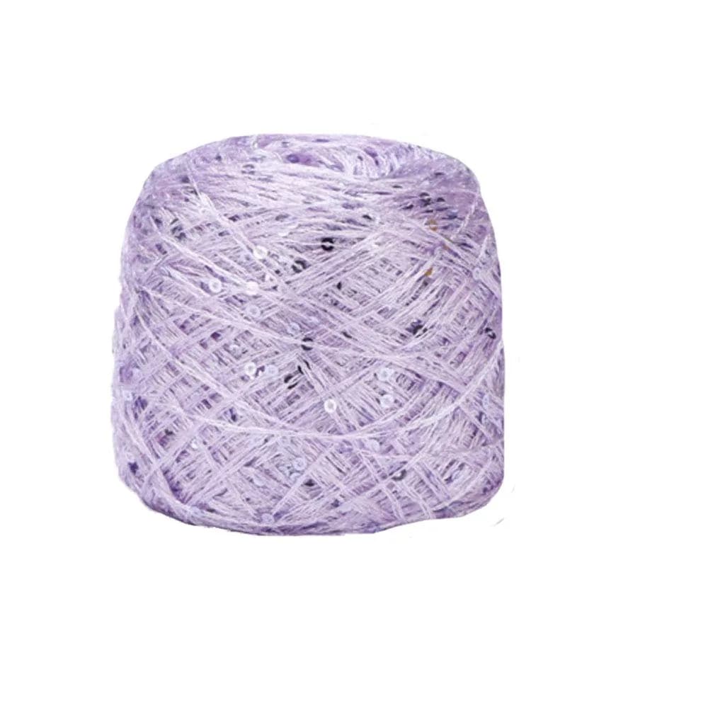 CLISIL White Sliver Sequin & Sparkle Art Yarn 100g (3.5 oz) | Glitter Yarn for Crochet & Knitting — Lilac