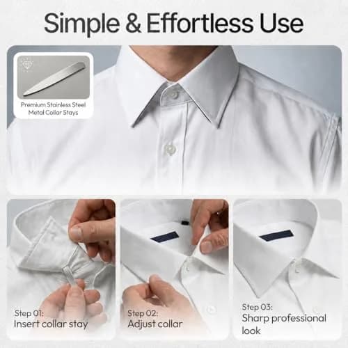 Moulet Metal Collar Stays for Men's Dress Shirts – 56 Premium Stainless Steel Inserts in 4 Sizes thumbnail 5
