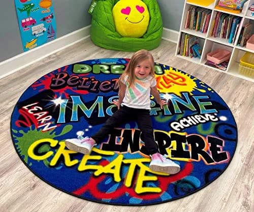 KIDCARPET.COM Inspiration Graffiti Circle Time Rug | Round Classroom Carpet for Preschool Group Activity Reading, 6' x 6' thumbnail 3