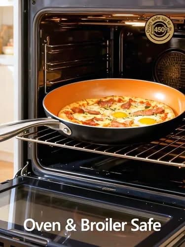 MICHELANGELO 10 Inch Copper Nonstick Frying Pan with Lid | Scratch-Resistant Ceramic Coating, Oven & Dishwasher Safe thumbnail 7