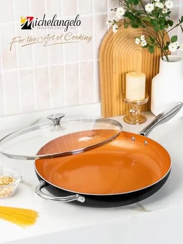 MICHELANGELO 10 Inch Copper Nonstick Frying Pan with Lid | Scratch-Resistant Ceramic Coating, Oven & Dishwasher Safe thumbnail 8