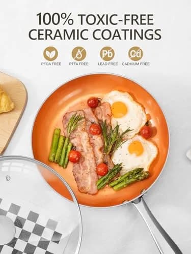 MICHELANGELO 10 Inch Copper Nonstick Frying Pan with Lid | Scratch-Resistant Ceramic Coating, Oven & Dishwasher Safe thumbnail 2