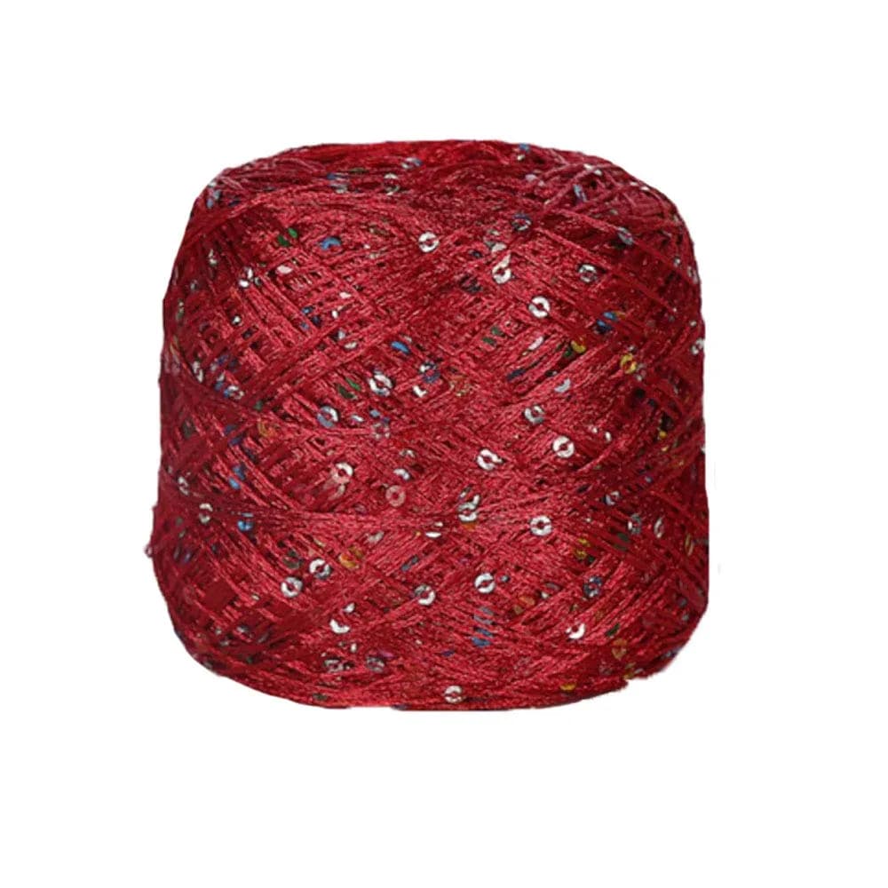 CLISIL White Sliver Sequin & Sparkle Art Yarn 100g (3.5 oz) | Glitter Yarn for Crochet & Knitting — Red